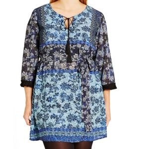 City Chic 'Freed' Tassel Trim Mix Print Tunic